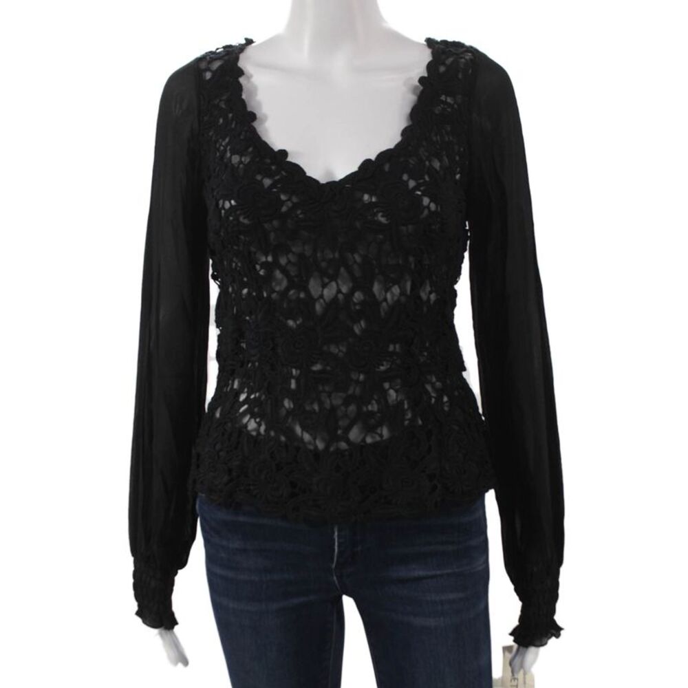 Chetta B Womens Basic Floral Cotton V-Neck Long Sleeve Blouse Zip Size 2